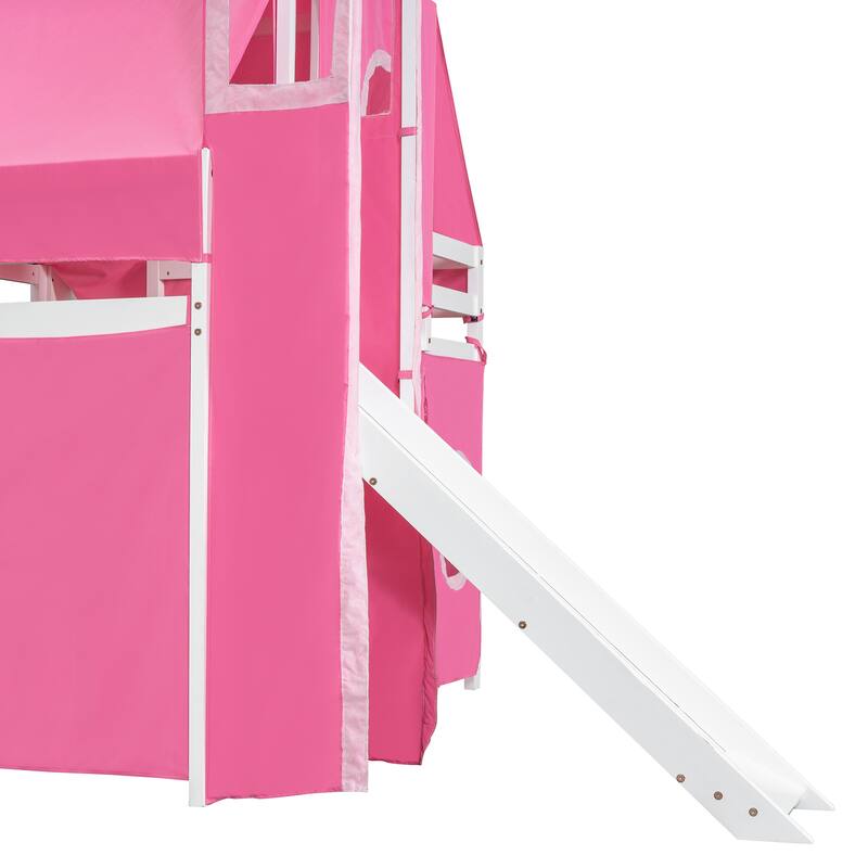 Roomfitters Full Size Loft Bed with Slide, Tent Canopy and Tower, Multi-Functional Sleep Space