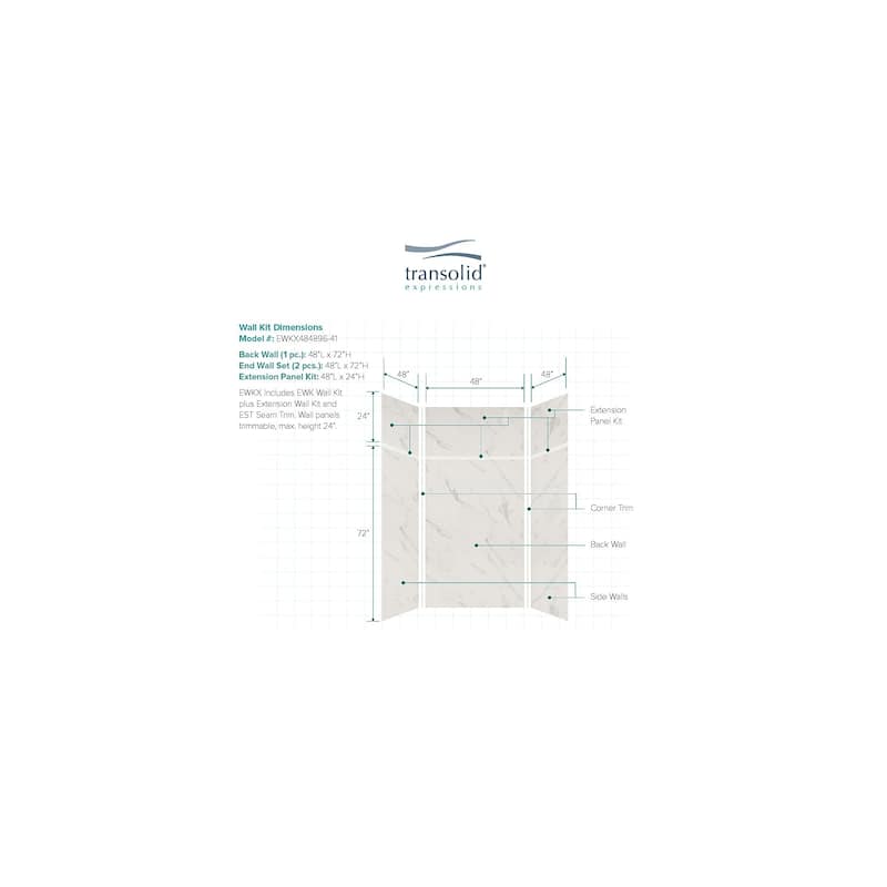 Transolid Expressions 48-in X 48-in X 96-in Glue to Wall Shower Walls - 48" x 48" x 96" - 48" x 48" x 96"