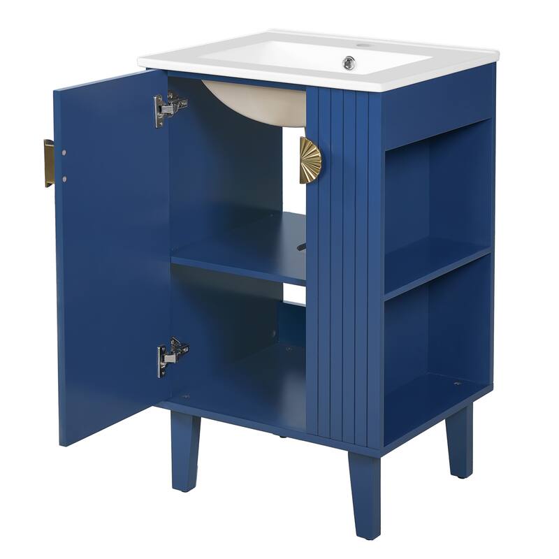 Roomfitters 20 Inch Bathroom Vanity with Ceramic Sink, Freestanding French Style Cabinet with Half-Moon Pulls