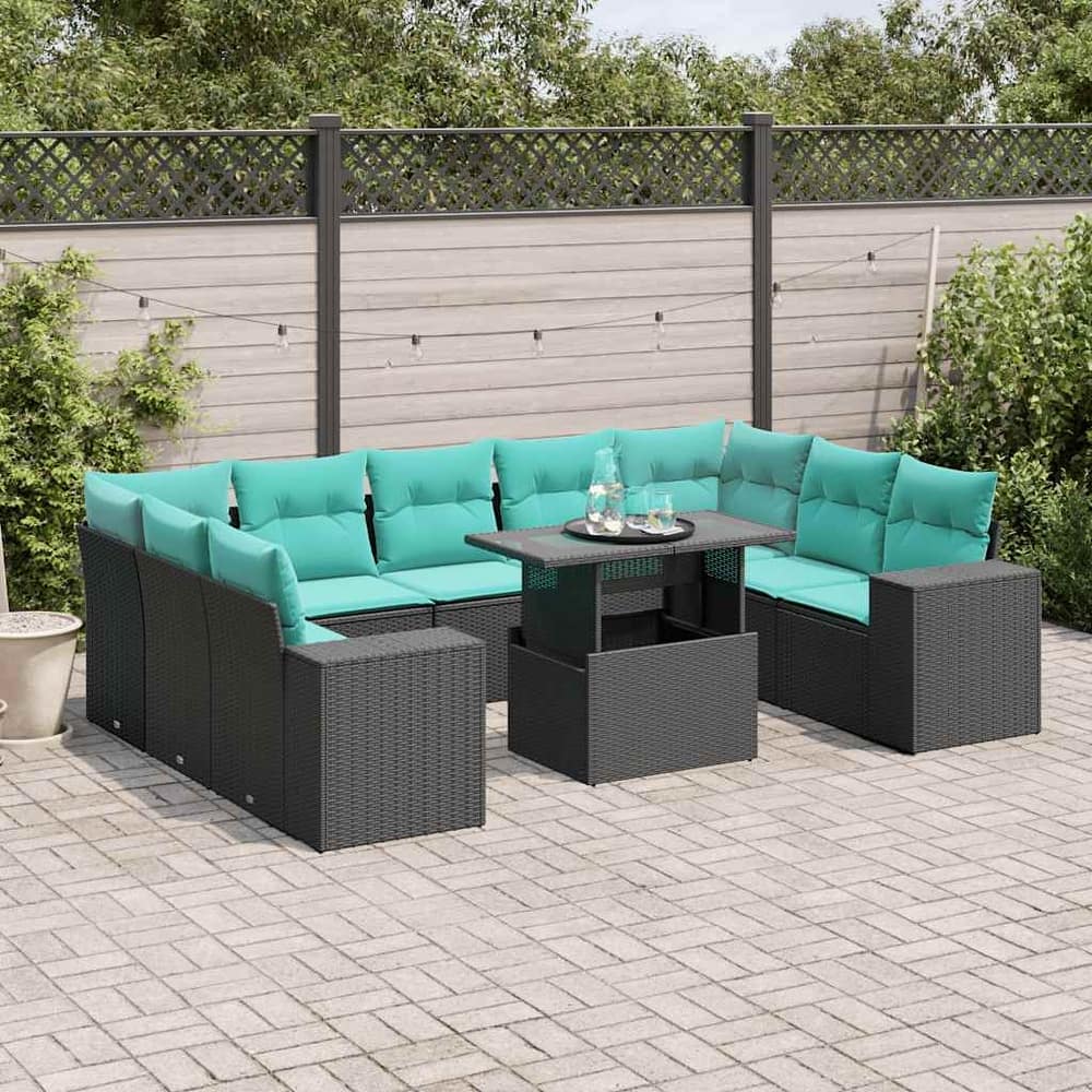 vidaXL Patio Sofa Set with Cushions Table and Couches 10 Piece Poly Rattan