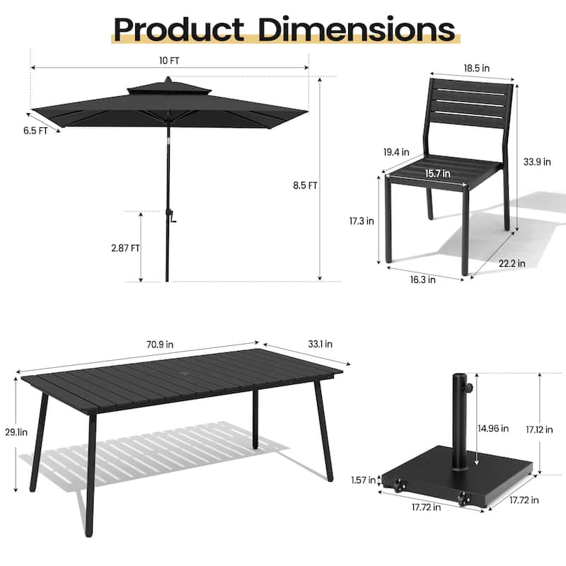 9PC Outdoor Patio Dining Set Aluminum Table with Stackable Chairs w/ Premium Market Umbrella Sets
