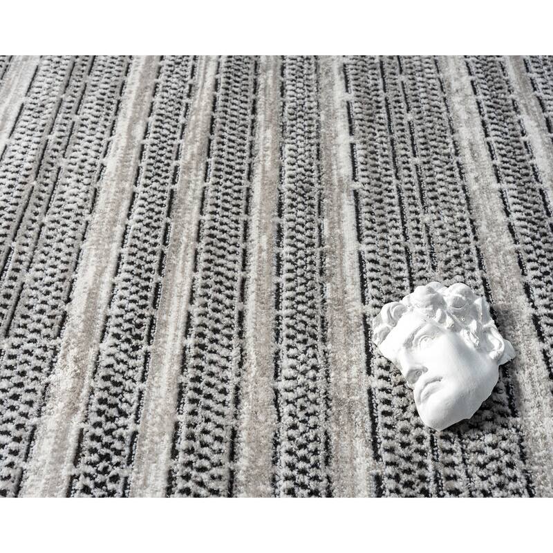 Olivia Collection Cream/Onyx Contemporary Abstract Stripe Area Rug
