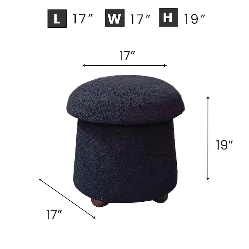 Modern Mushroom Round Ottoman with Storage and Plush Teddy Upholstery