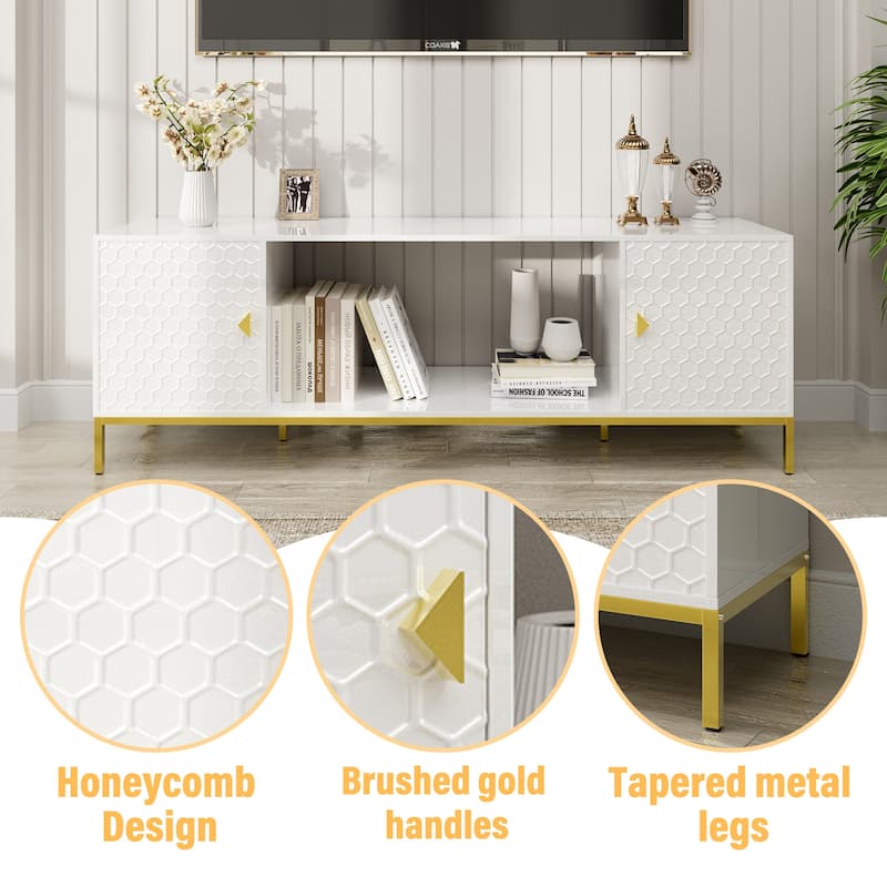 TV Stand Media Entertainment Center Console with Cabinet Storage and Open Shelves