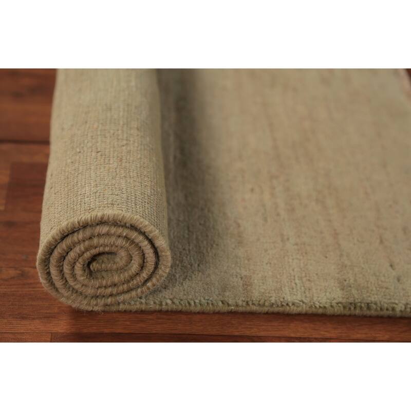 Modern Green Gabbeh Oriental Rug Hand-Knotted Solid Wool Carpet - 2'9" x 3'10"