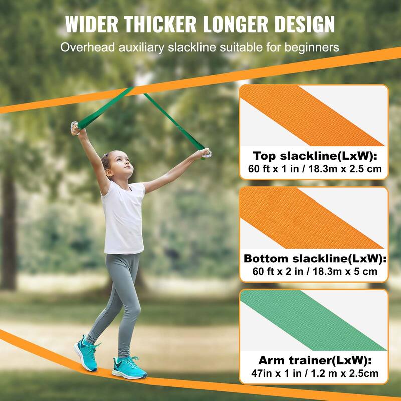 Slackline Kit with Training Line, 60 ft Backyard Slack Line Equipmen - 60 ft