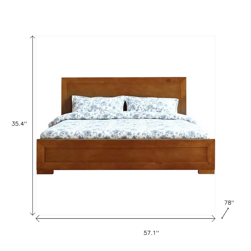 HomeRoots Oak Inlaid Panels Solid Wood Full Bed Frame