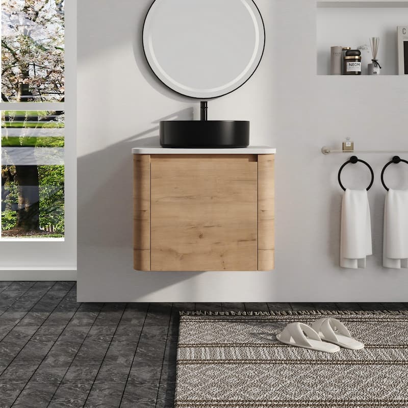 Malwee 24"/30" Floating Bathroom Vanity, Wall Mounted Bathroom Vanity with Ceramic Sink and Soft Close Door