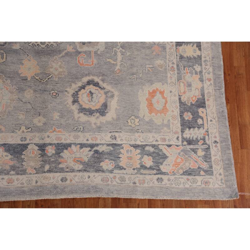 Hand Knotted Oriental 100% Wool Carpet Transitional All-Over Greys & Charcoal Oushak Area Rug - 12' 4'' X 8' 11''