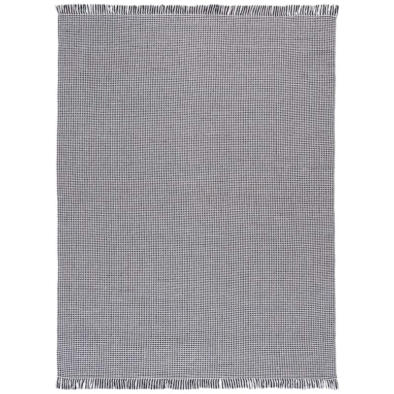 SAFAVIEH, Handmade Montauk Cliff Stripe Flatweave Cotton Fringe Rug - 10' x 14' - Ivory/Black