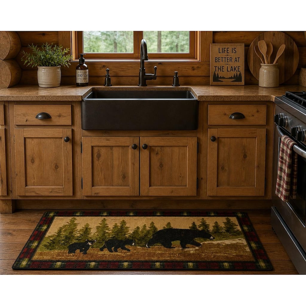 Cozy Cabin Following Mama Nylon Washable Bear Rug