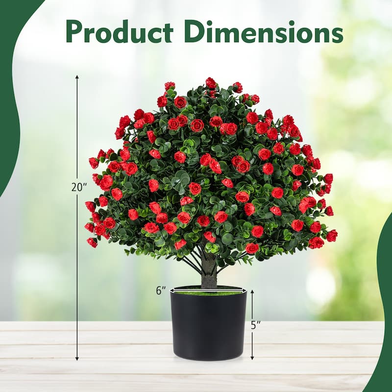 Gymax 2 Pack Artificial Rose Topiary Ball Trees w/PP Cement-Filled - Green & Red & Black