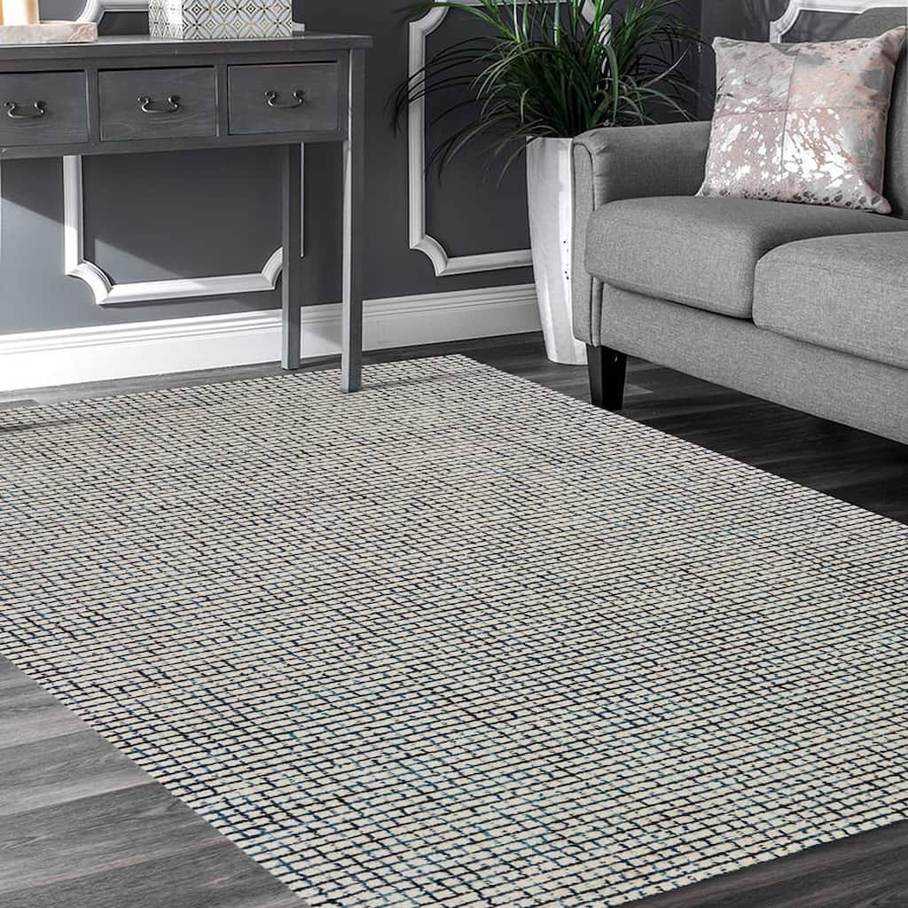Sevita Modern Grid Hand Tufted Wool Indoor Area Rug