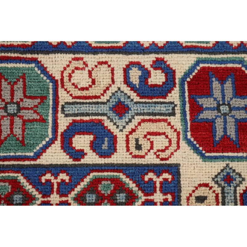 Red Geometric Kazak Oriental Area Rug Handmade Wool Carpet - 6'6" x 9'7"