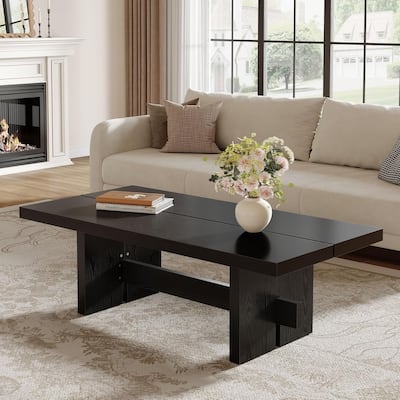 55 Inches Coffee Table, Rectangular Wooden Modern Center Table