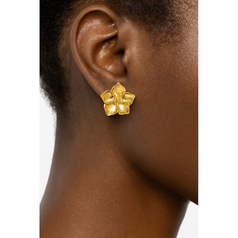 Polished Flower Motif Stud Earrings - 1.5" Long