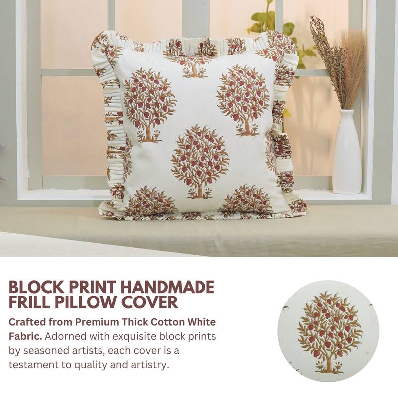 Designer Red color Handy Frill Pillow Cover For Bed- ANAR