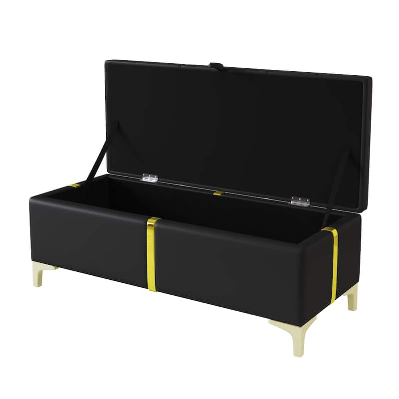 Modern Elegance 2-Piece Bedroom Set with Lift-Up Storage Platform Bed and Gold-Leg Ottoman by Harper&Bright Designs