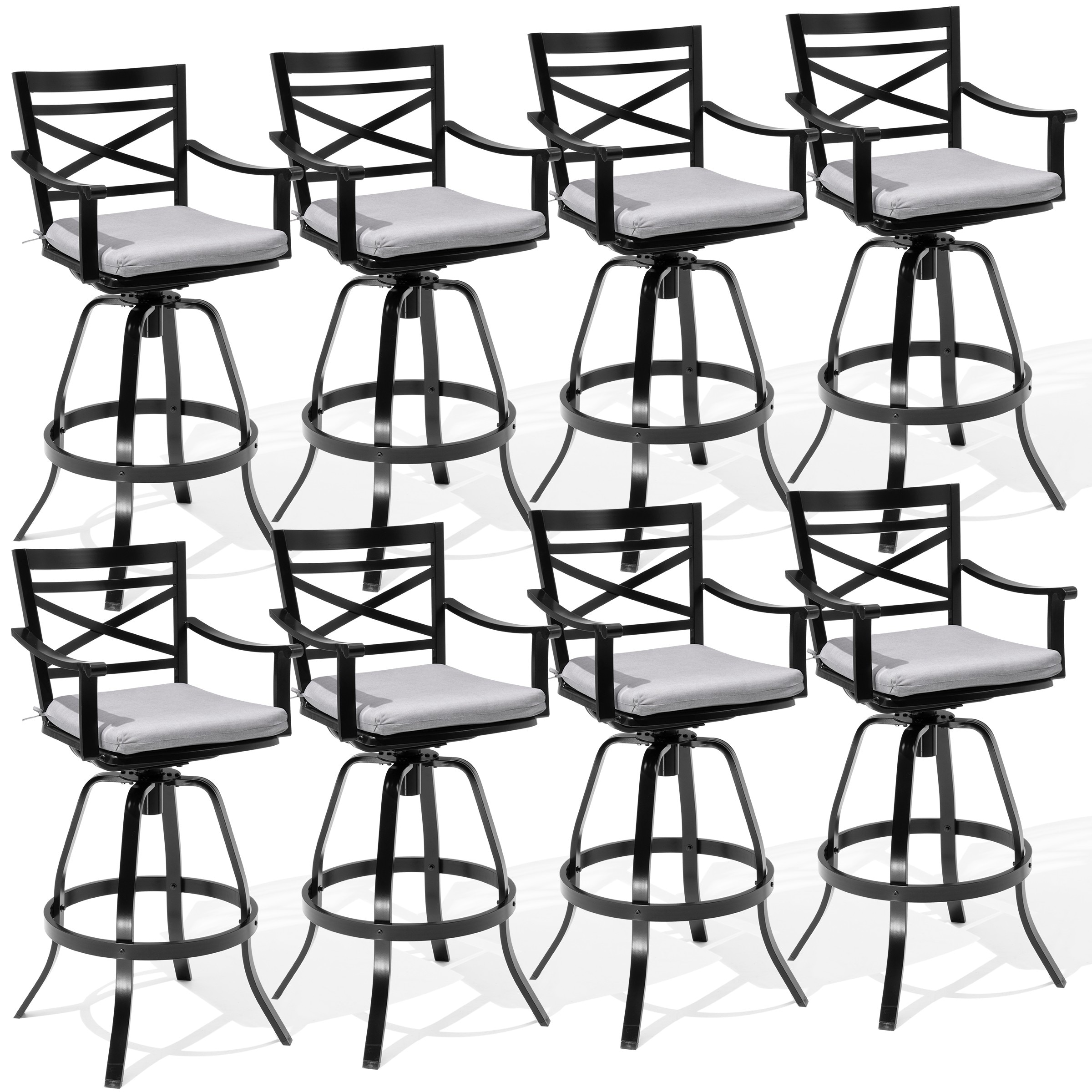 Outdoor Bar Stools Patio Cast Aluminum Swivel Barstools with Sunbrella Cushion
