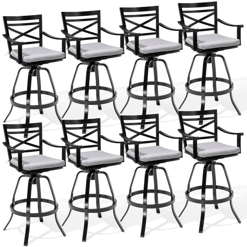 Outdoor Patio Cast Aluminum Swivel Bar Stools with Sunbrella Cushion - CAST SILVER - 8PC