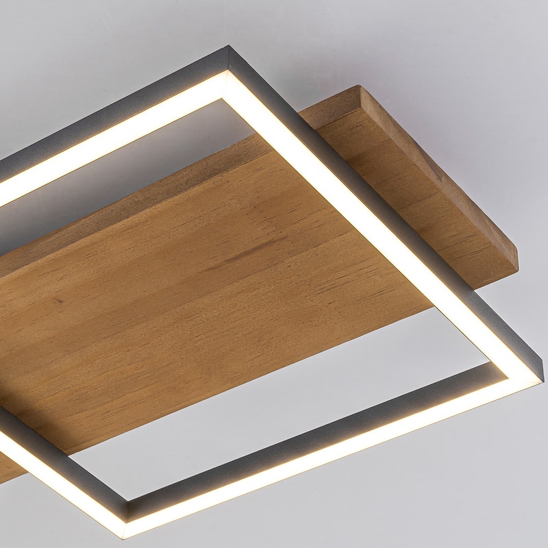 Integrated LED Rectangle Wood Semi Flush Mount Ceiling Light for Hallway Foyer