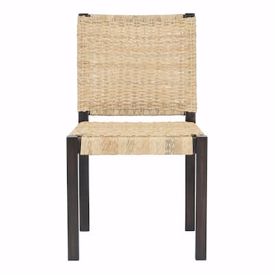 Set of 2 Rattan Back Dining Chairs - Solid Wood Frame, Farmhouse Modern