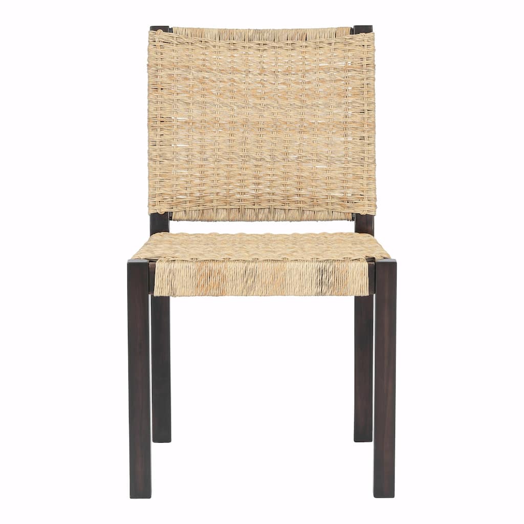 Set of 2 Rattan Back Dining Chairs - Solid Wood Frame, Farmhouse Modern