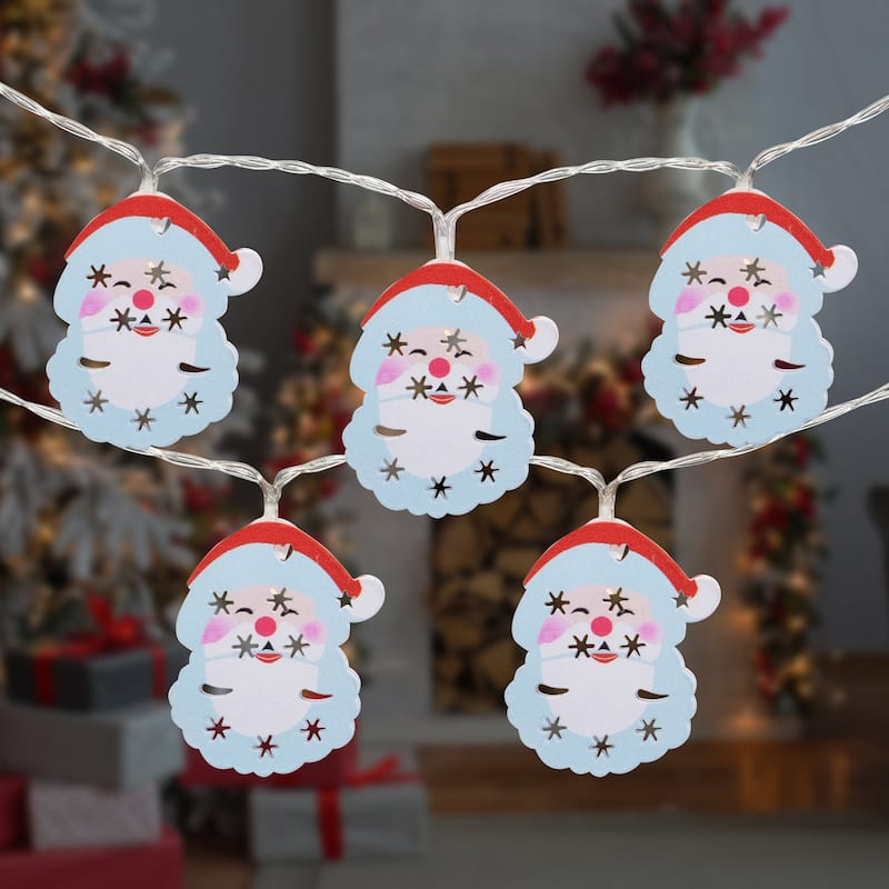 10-Count LED Santa Claus Christmas Fairy Lights 4ft Copper Wire - 4'