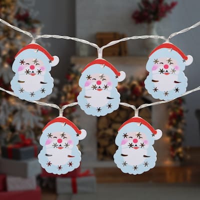 10-Count LED Santa Claus Christmas Fairy Lights 4ft Copper Wire - 4'