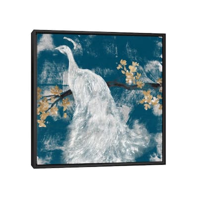 iCanvas "White Peacock on Indigo II" by Jennifer Goldberger Framed Canvas Print