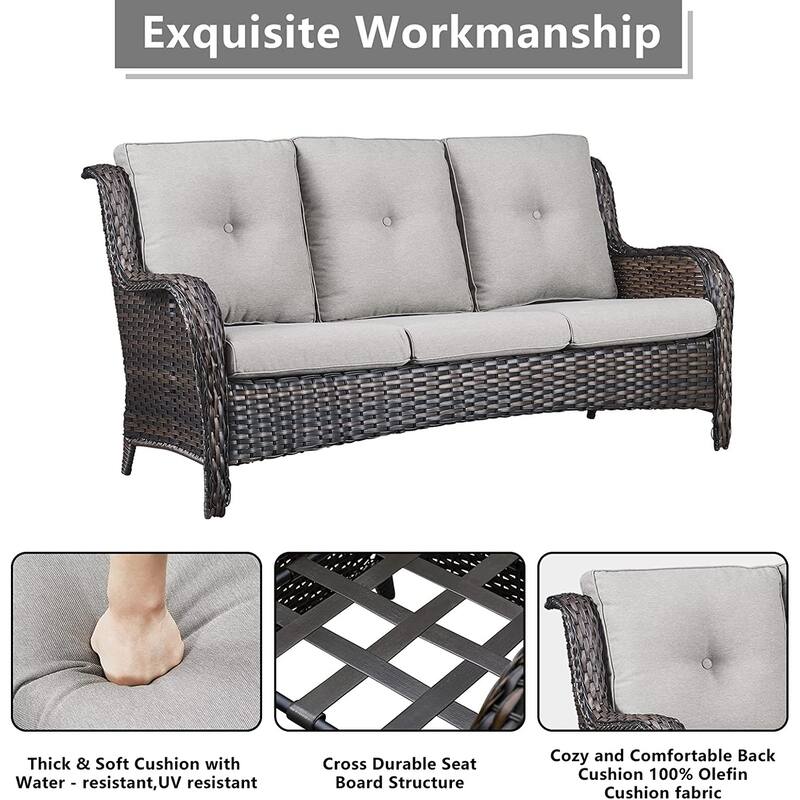 Gymojoy Outdoor 3-Seat Sofa Pario Chair Coffee Table with Cushion