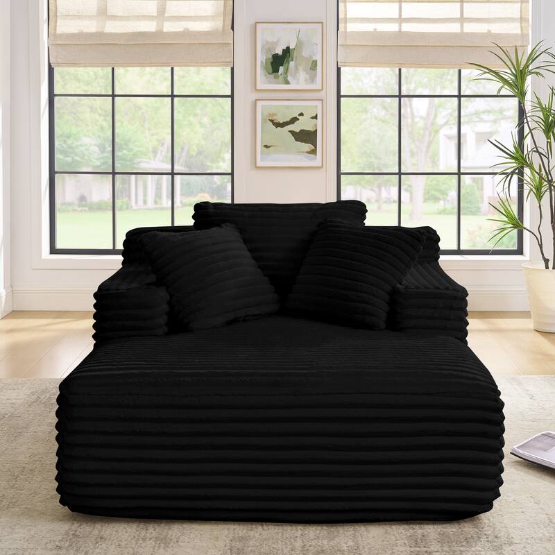 Fluffy Corduroy Upholstered Cloud Chaise Lounge Sofa Bed, Versatile Foam Compressed Deep Seat Couch with Pillows