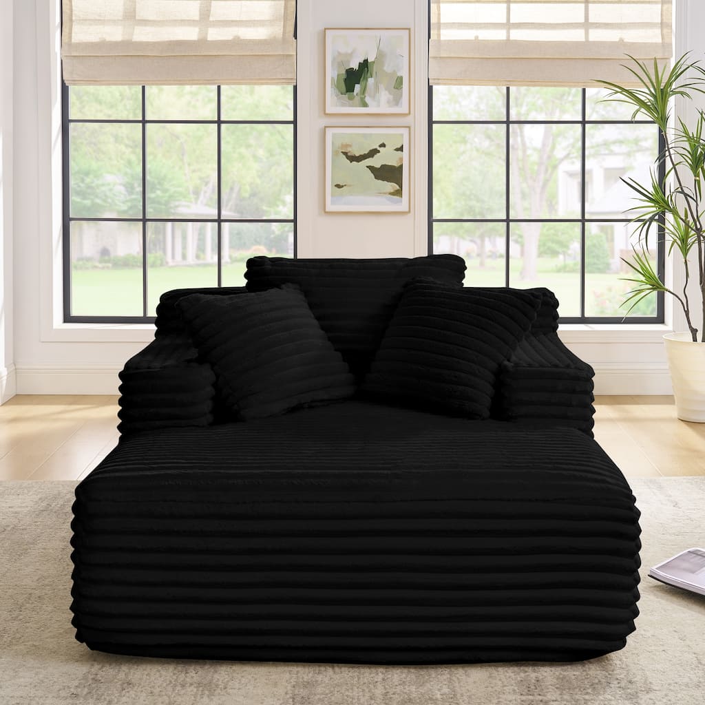 Roomfitters Living Room Compressed Chaise Lounge Foam Sofa Bed, Fluffy Corduroy Upholstered Cloud Couch with Deep Seat