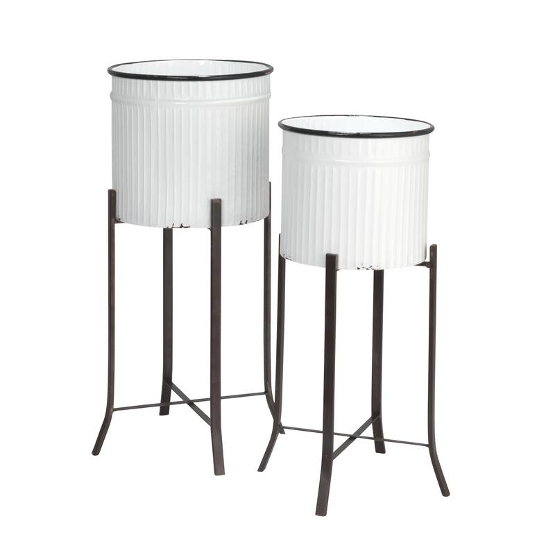 Corrugated Metal Planters on Stands - White