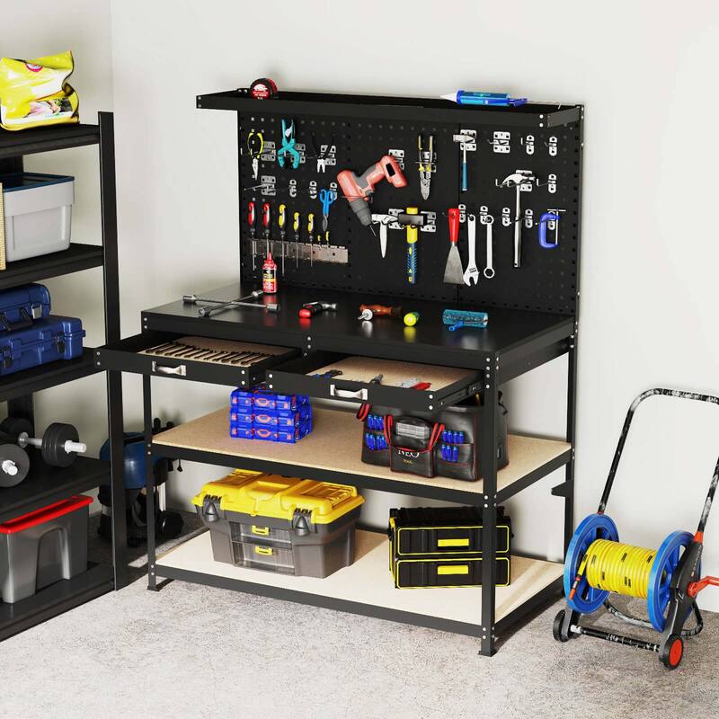 Costway 48" x 24" Workbench Heavy-Duty WorkTable with 3 PCs Pegboard - See Details