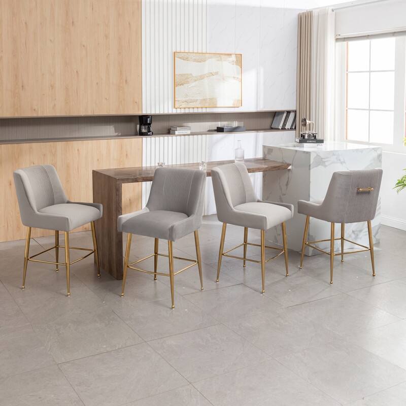 SEYNAR Modern Velvet 39'' H Metal Leg Counter or Bar Stools Set of 4 - Grey