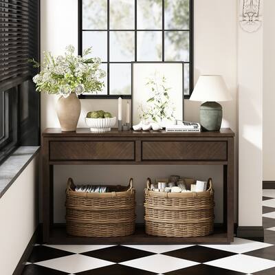 55" Rustic Wooden Entryway Console Table(Brown)
