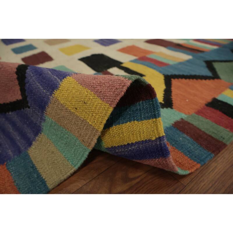 Hand Woven Oriental 100% Wool Carpet Southwestern Modern Beige & Ivories Kilim Area Rug - 10' 0'' X 8' 5''