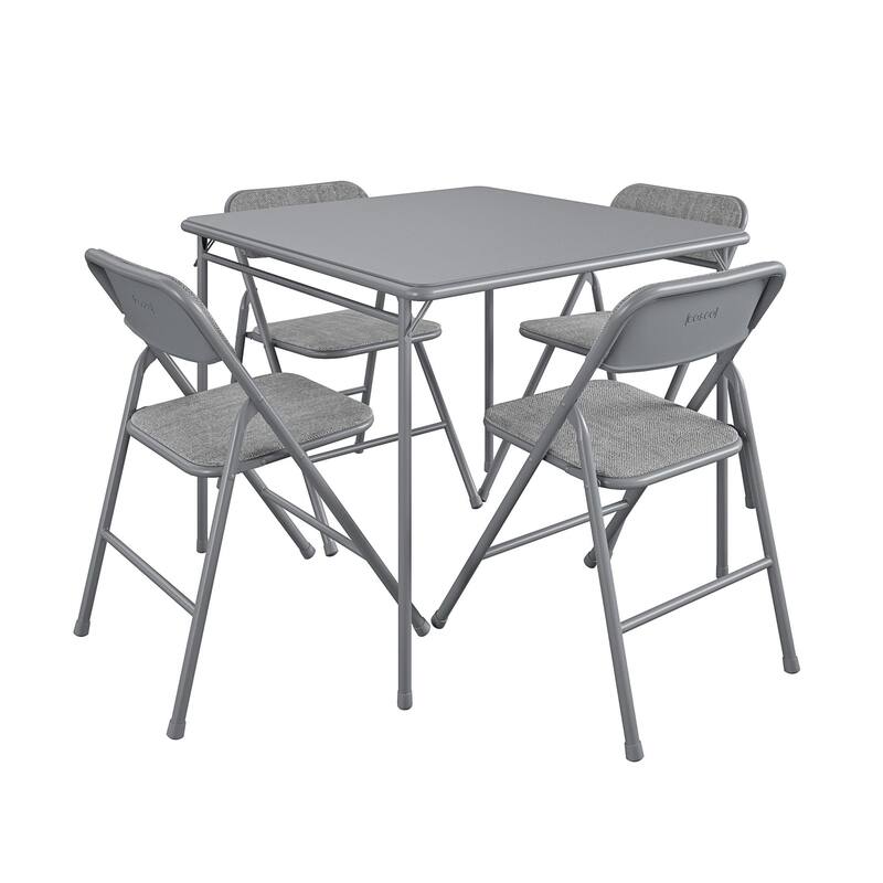 COSCO 5-Piece Folding Vinyl Table and Fabric Chair Set - 5 piece - Grey