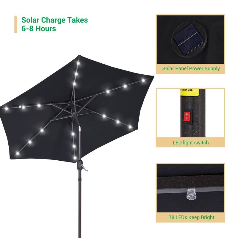 LIVOOSUN Patio 7.5 Feet Market Solar LED Light Umbrella