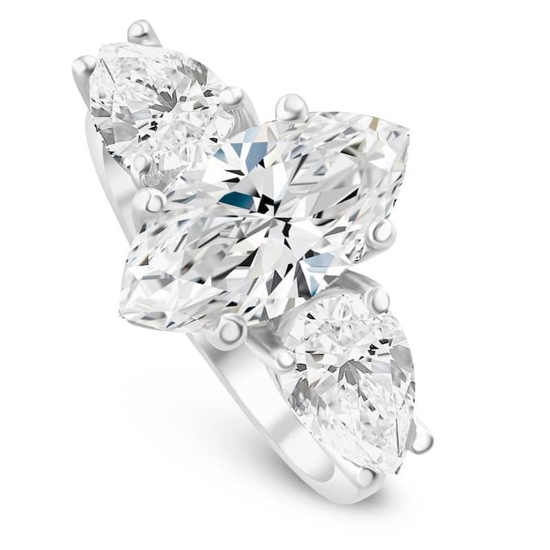 Certified 5Ct TW Marquise & Pear Three Stone Engagement Ring Gold Lab Grown