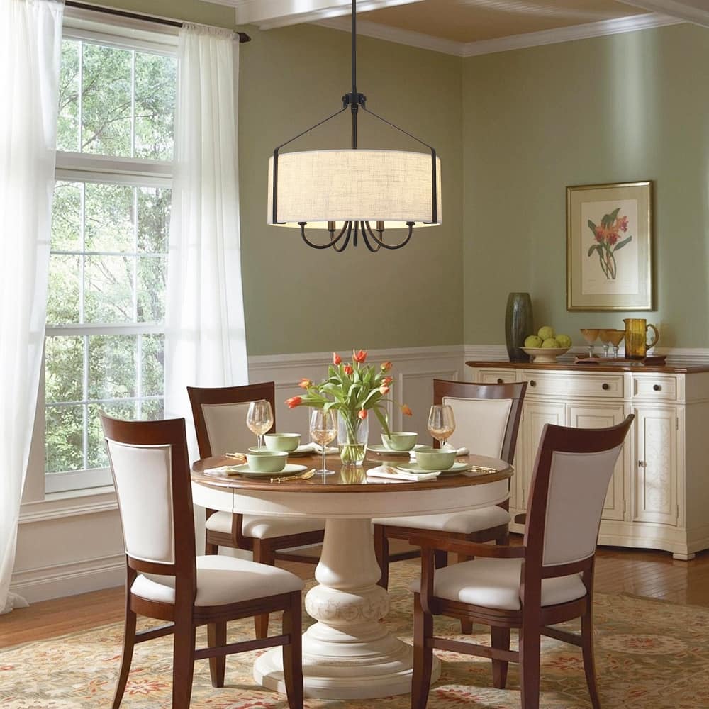 18.35inch 5-Light Modern Adjustable Height Chandelier Metal Frame with Shade for Multiple Spaces
