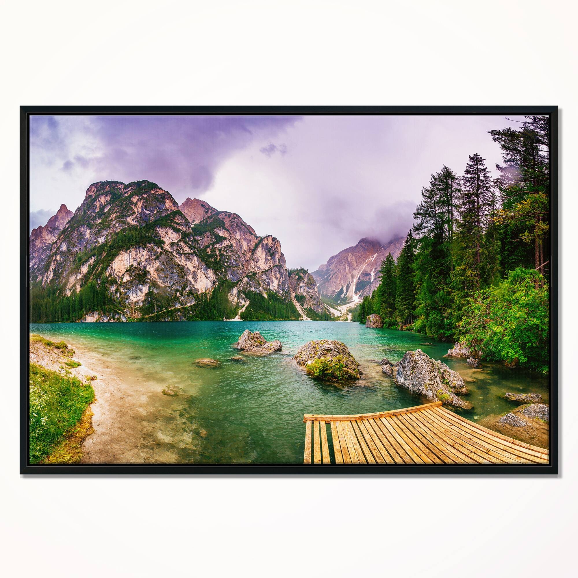 Designart "Mountain Lake Between Mountains" Large Landscape Framed