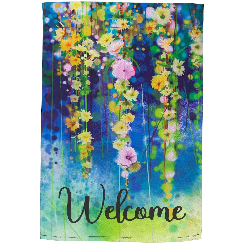 Watercolor Floral "Welcome" Outdoor Garden Flag 18" x 12.5" - 18" x 12.5"