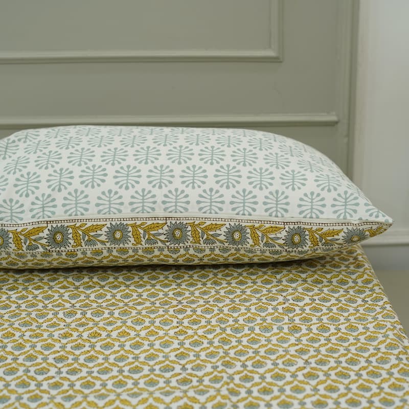 Fabdivine Cotton Hand Block Floral Flat Sheet Bed Room Home Décor Accent Gift