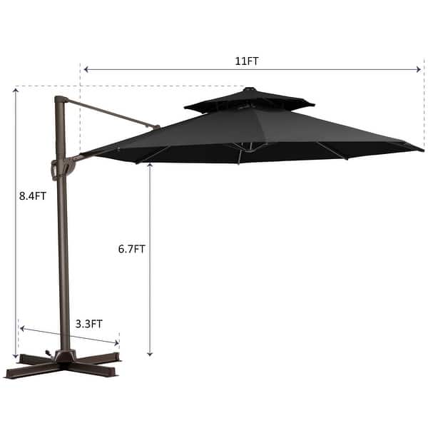 dimension image slide 3 of 5, Pellebant 11.5 FT Double Top Patio Cantilever Umbrella, Base Not Included
