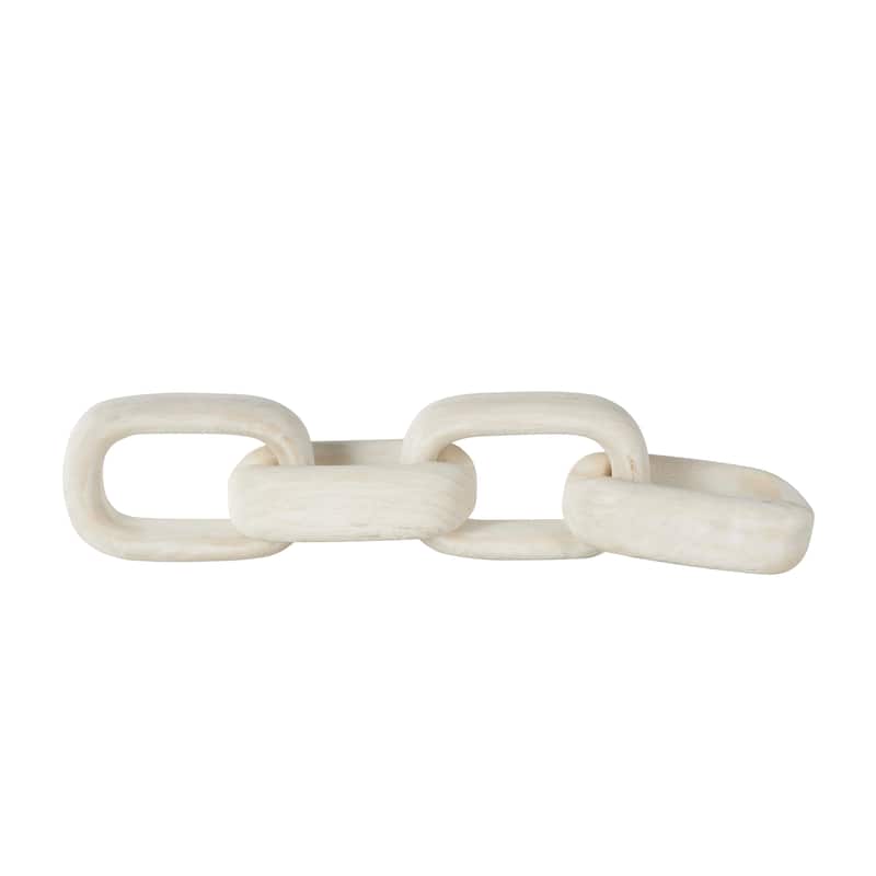 Cream Wood 4 Link Chain Decorative Sculpture with Natural Wood Grains