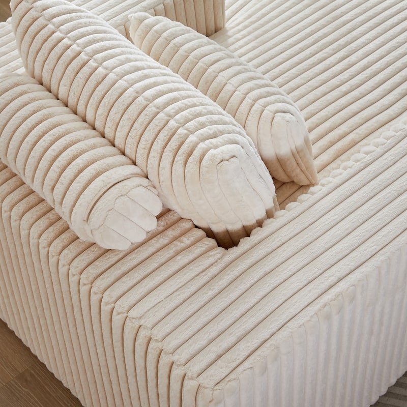 Beige Corduroy Sofa Lounge Chair with 2 Pillows