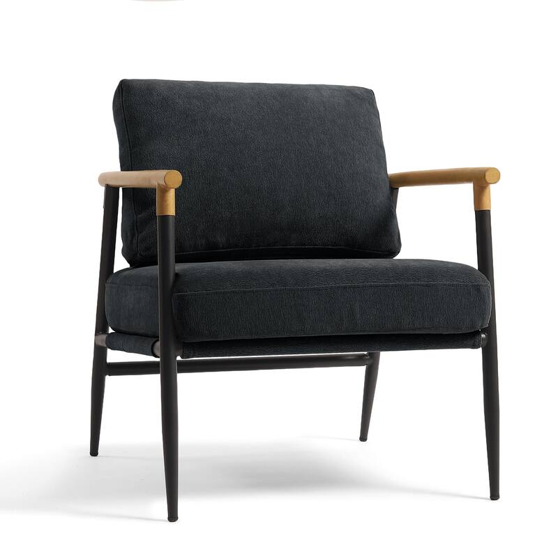 Madison 27'' Wide Vegan Leather/ Chenille Metal Frame Accent Chair