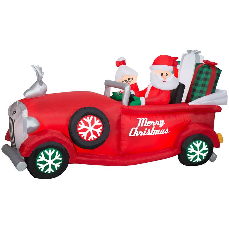 Gemmy Animated Christmas Inflatable Santa and Mrs. Claus in Red Car, 4 ft Tall